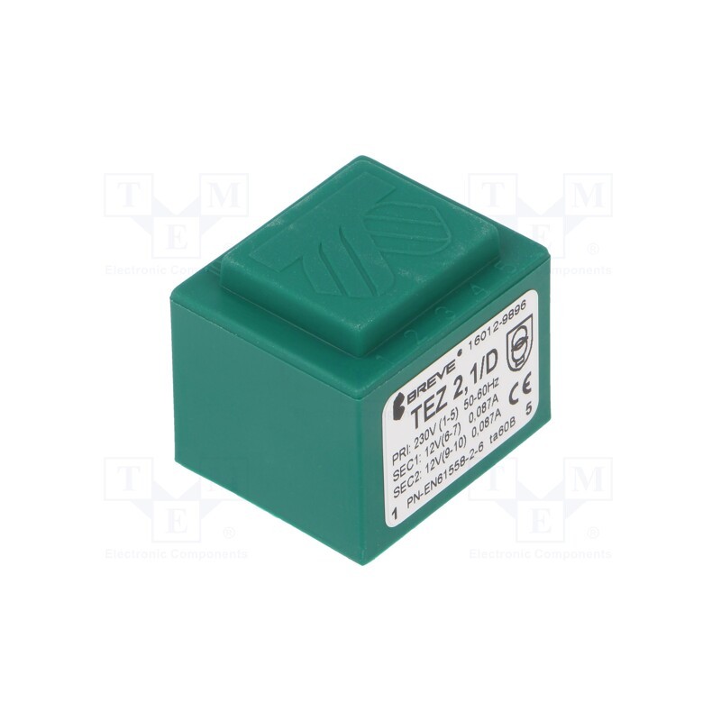 1 pcs x BREVE TUFVASSONS - TEZ2.1/D230/12-12V - Transformer: encapsulated, 2.1VA, 230VAC, 12V, 12V, 88mA, 88mA, PCB
