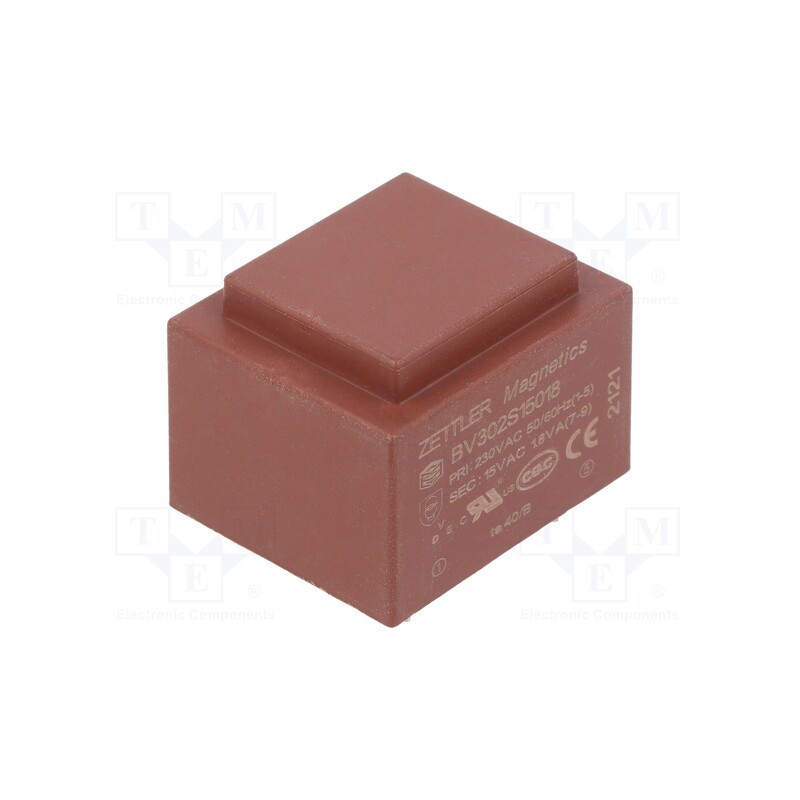 1 pcs x ZETTLER - BV302S15018 - Transformer: encapsulated, 1.8VA, 230VAC, 15V, 120mA, PCB