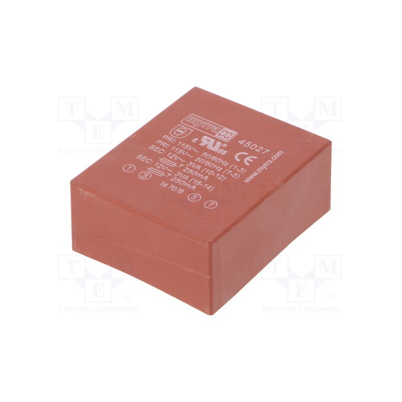 1 pcs x MYRRA - 45027 - Transformer: encapsulated, 6VA, 115VAC,230VAC, 12V, 12V, 250mA