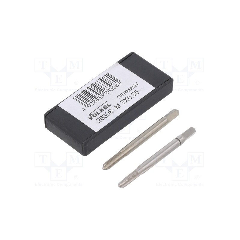 1 set x Vu00d6LKEL - 26308 - Tap, high speed steel grounded HSS-G, M3, 0.35, 40mm, 2,7mm, 2pcs.