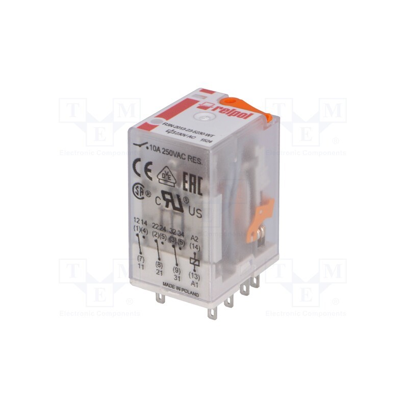 1 pcs x RELPOL - R3N-2013-23-5230-WT - Relay: electromagnetic, 3PDT, Ucoil: 230VAC, Icontacts max: 20A
