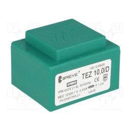 1 pcs x BREVE TUFVASSONS - TEZ10/D400/12V - Transformer: encapsulated, 10VA, 400VAC, 12V, 833.3mA, PCB, IP00