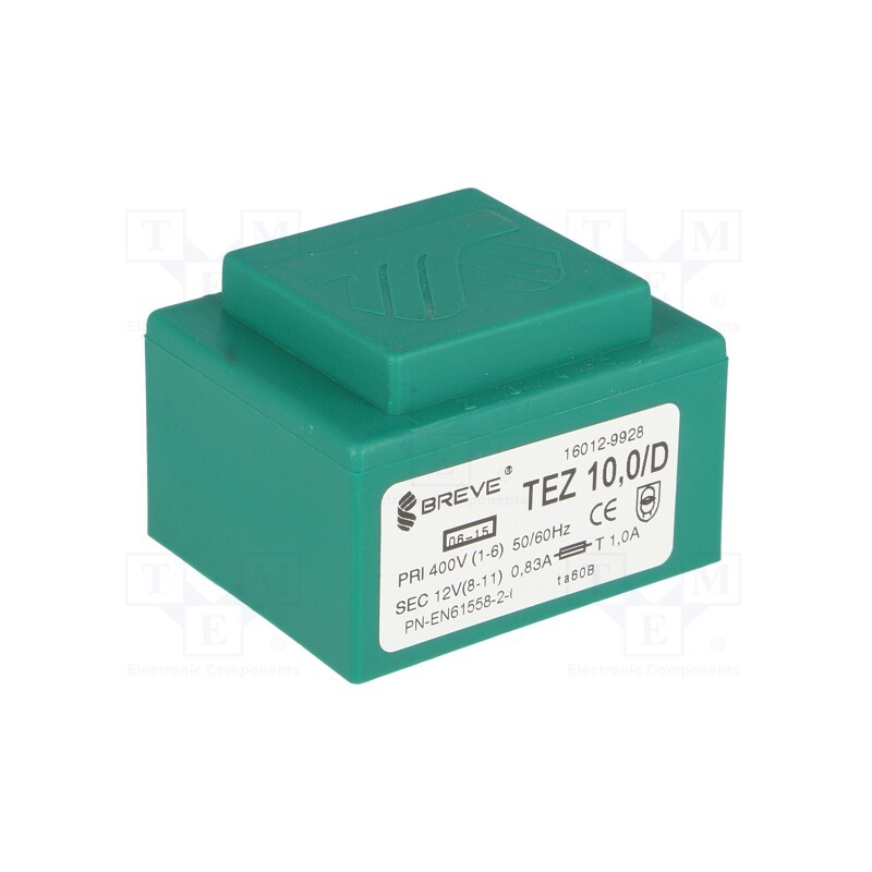 1 pcs x BREVE TUFVASSONS - TEZ10/D400/12V - Transformer: encapsulated, 10VA, 400VAC, 12V, 833.3mA, PCB, IP00