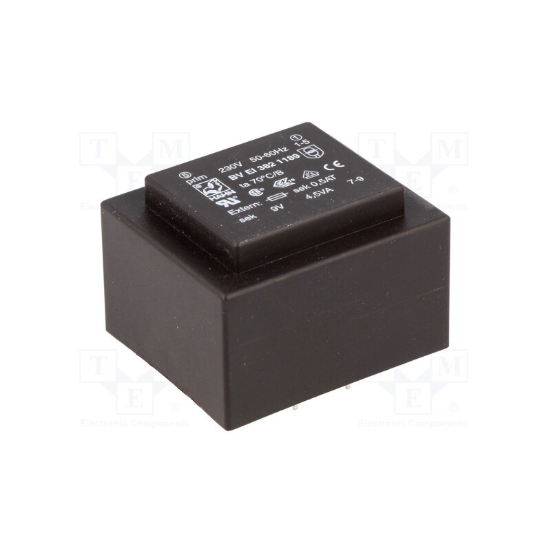 1 pcs x HAHN - BV EI 382 1189 - Transformer: encapsulated, 4.5VA, 230VAC, 9V, 500mA, PCB, BVEI