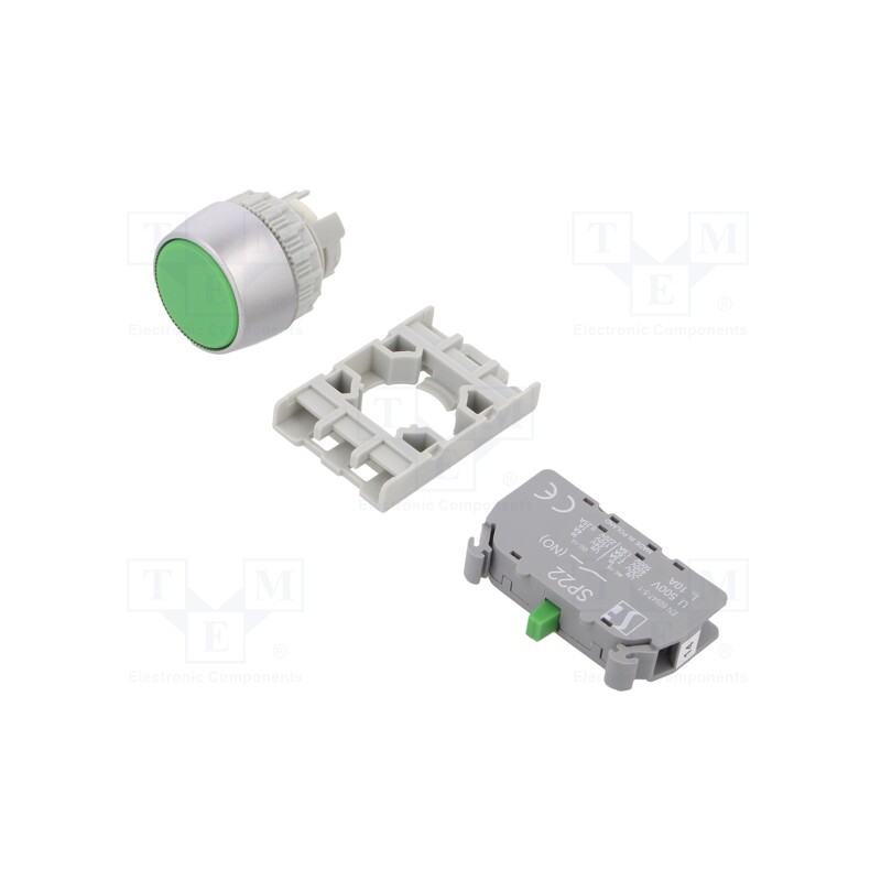 1 pcs x SPAMEL - SP22-KZ-10 - Switch: push-button, 22mm, Stabl.pos: 1, NO, green, none, IP65, flat