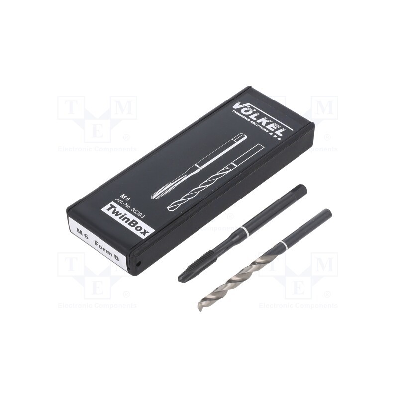 1 set x Vu00d6LKEL - 35293 - Tap, high speed steel cobalt HSS-E, M6, 1, ISO2/6H, Kit: tap,drill