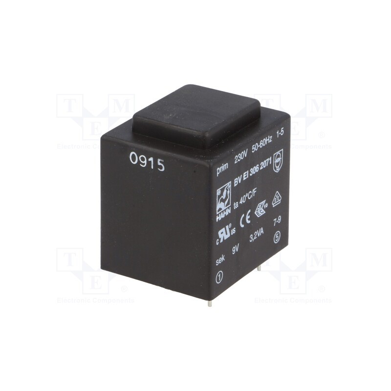 1 pcs x HAHN - BV EI 306 2071 - Transformer: encapsulated, 3.2VA, 230VAC, 9V, 356mA, PCB, BVEI