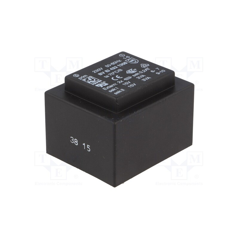 1 pcs x HAHN - BV EI 422 1305 - Transformer: encapsulated, 6VA, 230VAC, 15V, 15V, 200mA, 200mA, PCB