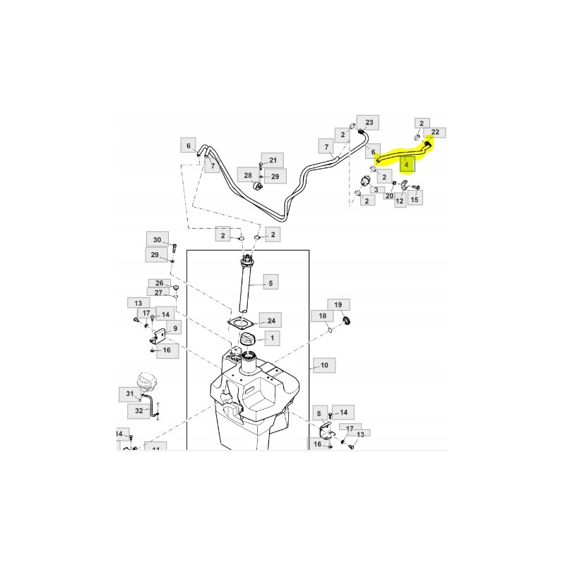 Hydraulic pipe of the john deere 50 fuel tank