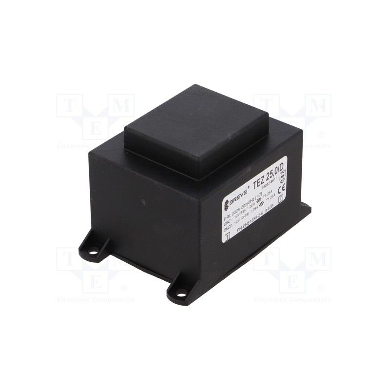 1 pcs x BREVE TUFVASSONS - TEZ25/D230/12-12V - Transformer: encapsulated, 25VA, 230VAC, 12V, 12V, 1041.6mA, PCB