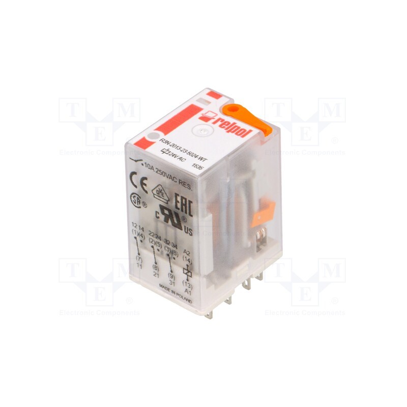 1 pcs x RELPOL - R3N-2013-23-5024-WT - Relay: electromagnetic, 3PDT, Ucoil: 24VAC, Icontacts max: 20A