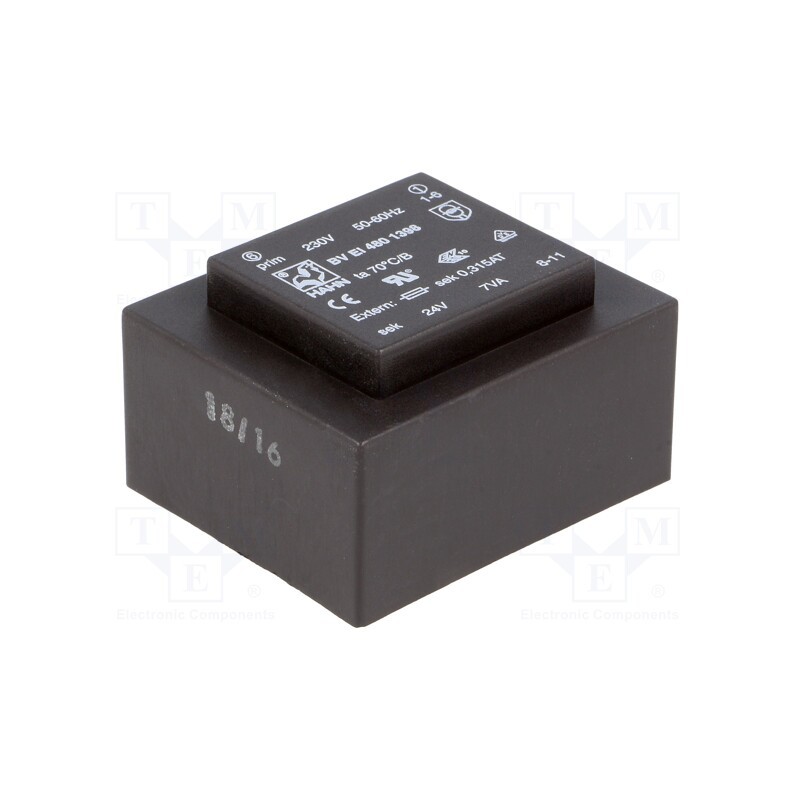 1 pcs x HAHN - BV EI 480 1398 - Transformer: encapsulated, 7VA, 230VAC, 24V, 292mA, PCB, BVEI
