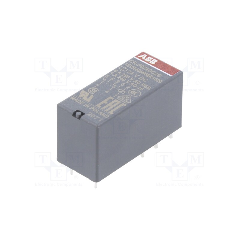 1 pcs x ABB - 1SVR405606R1000 - Relay: electromagnetic, DPDT, Ucoil: 24VDC, 8A, max.250VAC, PCB