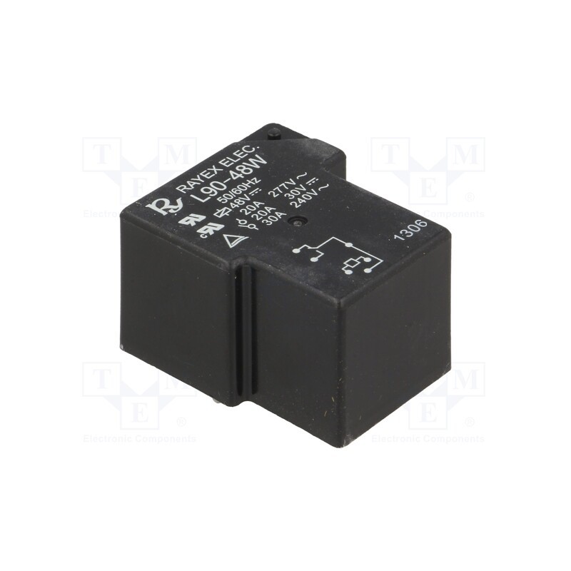 1 pcs x Recoy/RAYEX ELECTRONICS - L90-48W - Relay: electromagnetic, SPDT, Ucoil: 48VDC, 30A, Series: L90, PCB