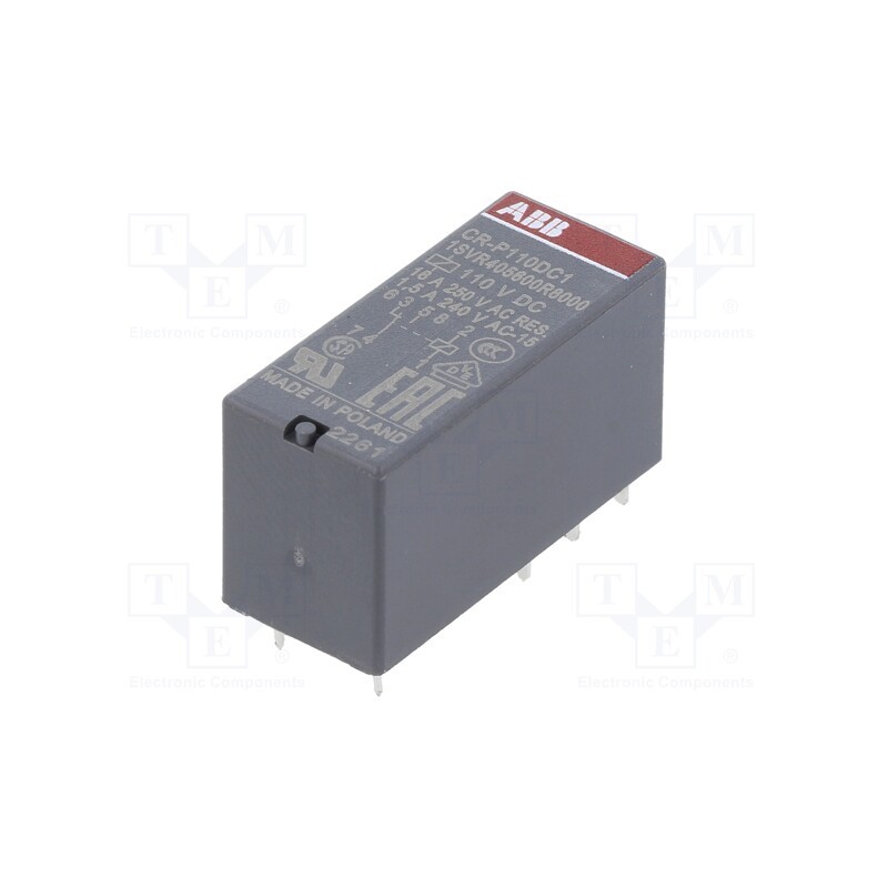 1 pcs x ABB - 1SVR405600R8000 - Relay: electromagnetic, SPDT, Ucoil: 110VDC, 16A, max.250VAC, PCB