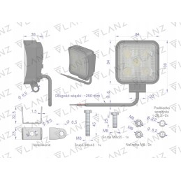 Mini square work lamp 15w 5 LED glanz