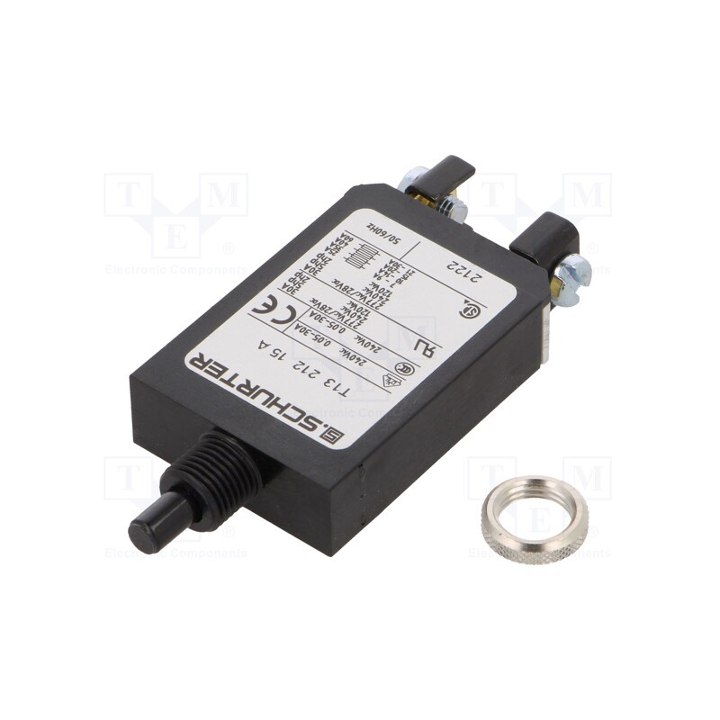 1 pcs x SCHURTER - 4411.0043 - Circuit breaker, Urated: 240VAC, 28VDC, 15A, SPST, Poles: 1, screw