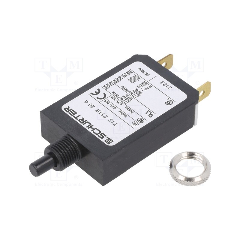 1 pcs x SCHURTER - 4411.0135 - Circuit breaker, Urated: 240VAC, 28VDC, 20A, SPST, Poles: 1, screw