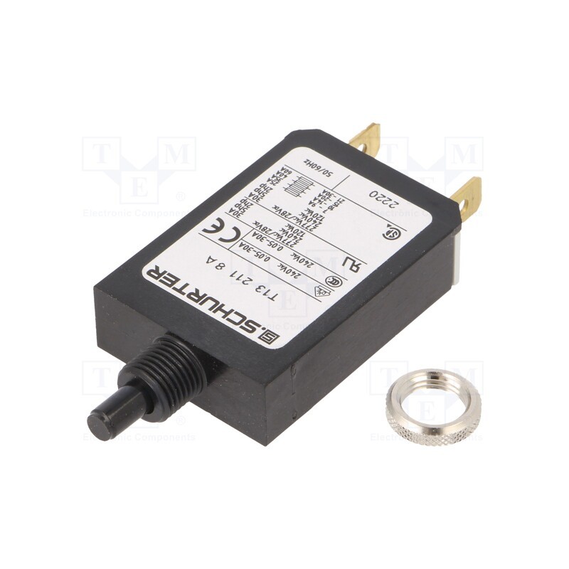 1 pcs x SCHURTER - 4411.0022 - Circuit breaker, Urated: 240VAC, 28VDC, 8A, SPST, Poles: 1, screw