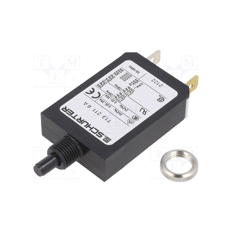 1 pcs x SCHURTER - 4411.0015 - Circuit breaker, Urated: 240VAC, 28VDC, 6A, SPST, Poles: 1, screw