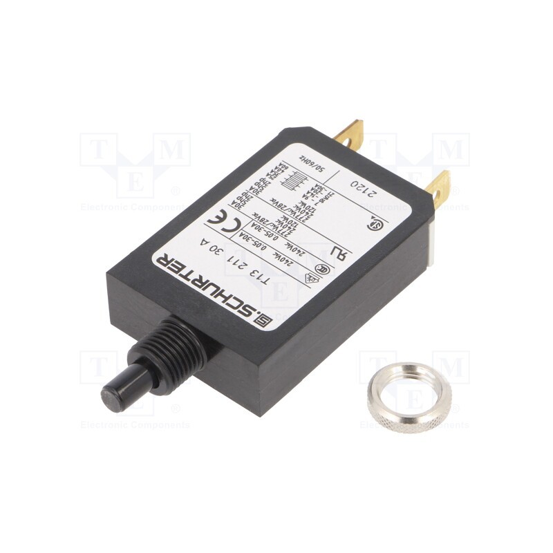 1 pcs x SCHURTER - 4411.0017 - Circuit breaker, Urated: 240VAC, 28VDC, 30A, SPST, Poles: 1, screw