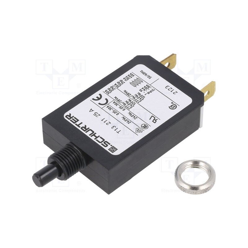 1 pcs x SCHURTER - 4411.0073 - Circuit breaker, Urated: 240VAC, 28VDC, 25A, SPST, Poles: 1, screw