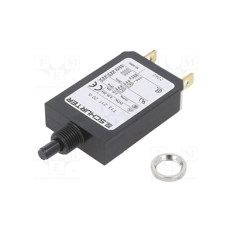 1 pcs x SCHURTER - 4411.001 - Circuit breaker, Urated: 240VAC, 28VDC, 20A, SPST, Poles: 1, screw