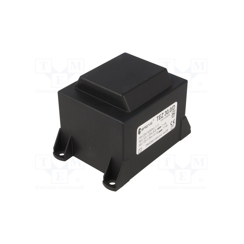 1 pcs x BREVE TUFVASSONS - TEZ30/D230/12-12V - Transformer: encapsulated, 30VA, 230VAC, 12V, 12V, 1.25A, 1.25A, PCB