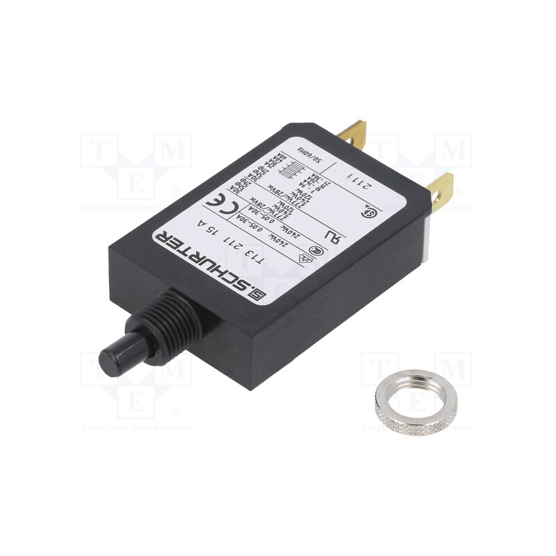 1 pcs x SCHURTER - 4411.0007 - Circuit breaker, Urated: 240VAC, 28VDC, 15A, SPST, Poles: 1, screw