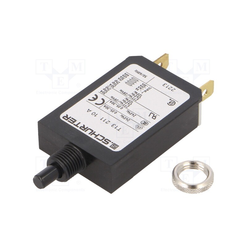 1 pcs x SCHURTER - 4411.0011 - Circuit breaker, Urated: 240VAC, 28VDC, 10A, SPST, Poles: 1, screw