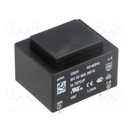 1 pcs x HAHN - BV EI 302 2810 - Transformer: encapsulated, 1VA, 230VAC, 18V, 56mA, PCB, BVEI