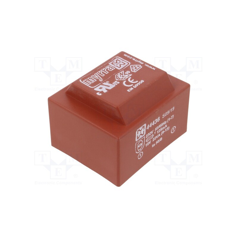 1 pcs x MYRRA - 44436 - Transformer: encapsulated, 22VA, 230VAC, 18V, 1222mA, PCB