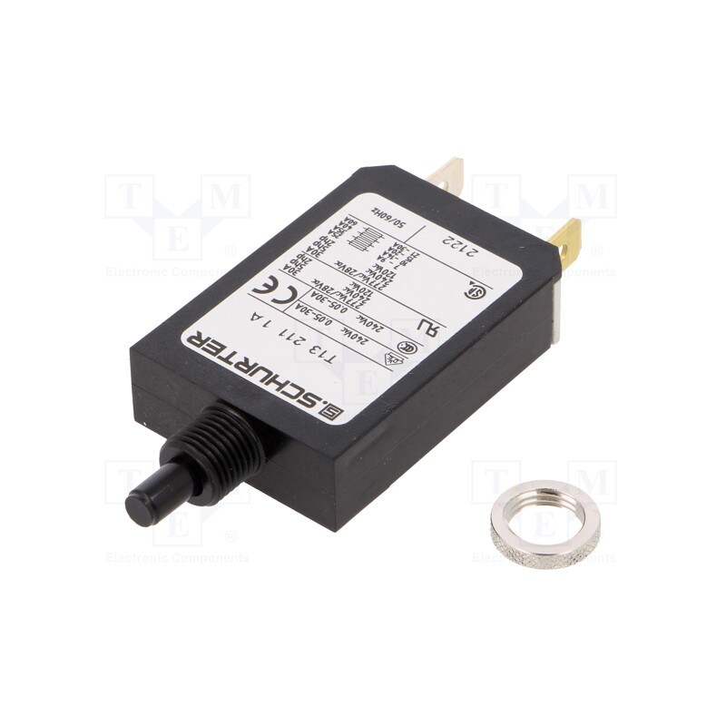 1 pcs x SCHURTER - 4411.0006 - Circuit breaker, Urated: 240VAC, 28VDC, 1A, SPST, Poles: 1, screw