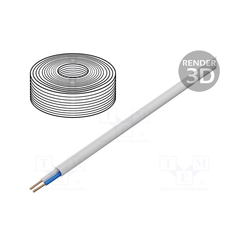 100 m x TECHNOKABEL - YTDY 2X0,5 - Wire, YTDY, 2x0.5mm, round, solid, Cu, PVC, white, Øcore: 0.5mm