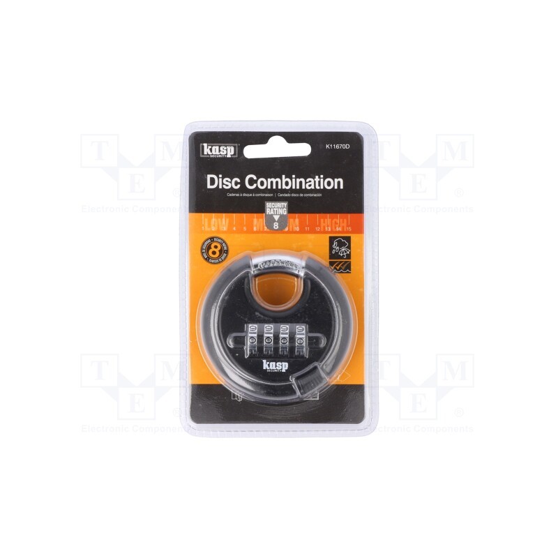 1 pcs x KASP - K11670D - Padlock, Width: 70mm, 4 digit code, round,combination code, gates