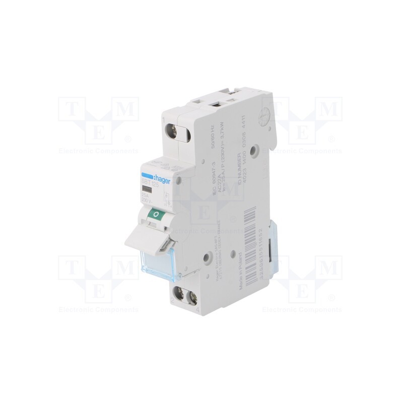 1 pcs x HAGER - SBT125 - Switch-disconnector, Poles: 1, for DIN rail mounting, 25A, 230VAC