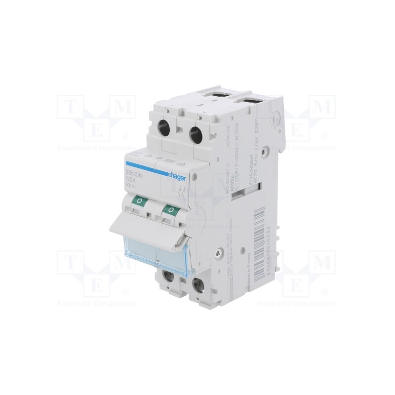 1 pcs x HAGER - SBN299 - Switch-disconnector, Poles: 2, for DIN rail mounting, 125A, SBN