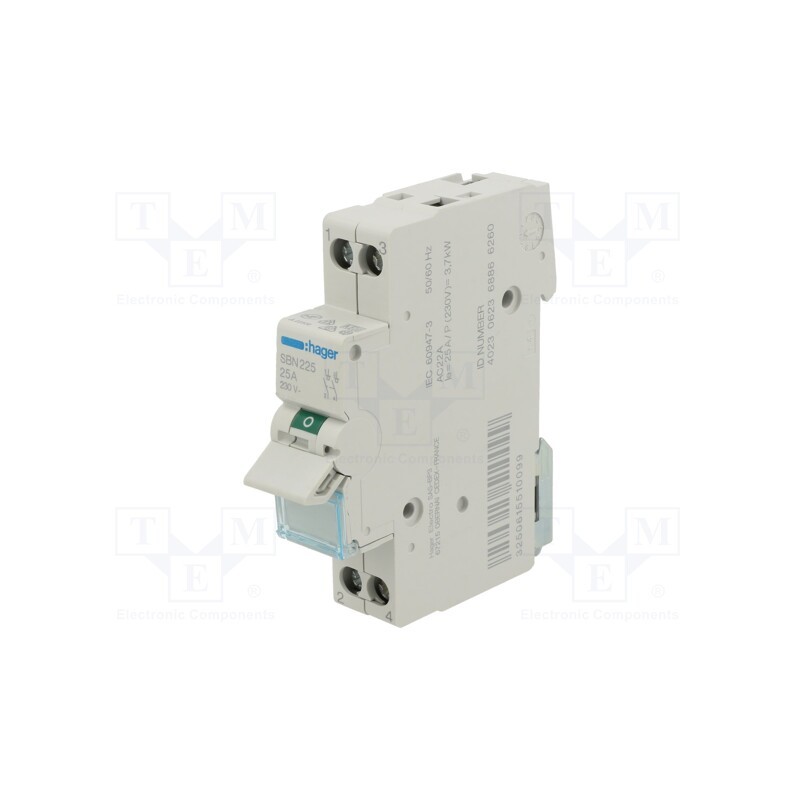 1 pcs x HAGER - SBN225 - Switch-disconnector, Poles: 2, for DIN rail mounting, 25A, 230VAC