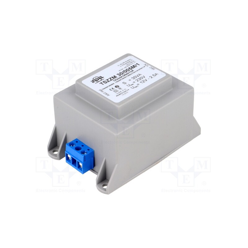 1 pcs x INDEL - TSZZM 30/005M/1 - Transformer: encapsulated, 30VA, 230VAC, 12V, 2.5A, screw type