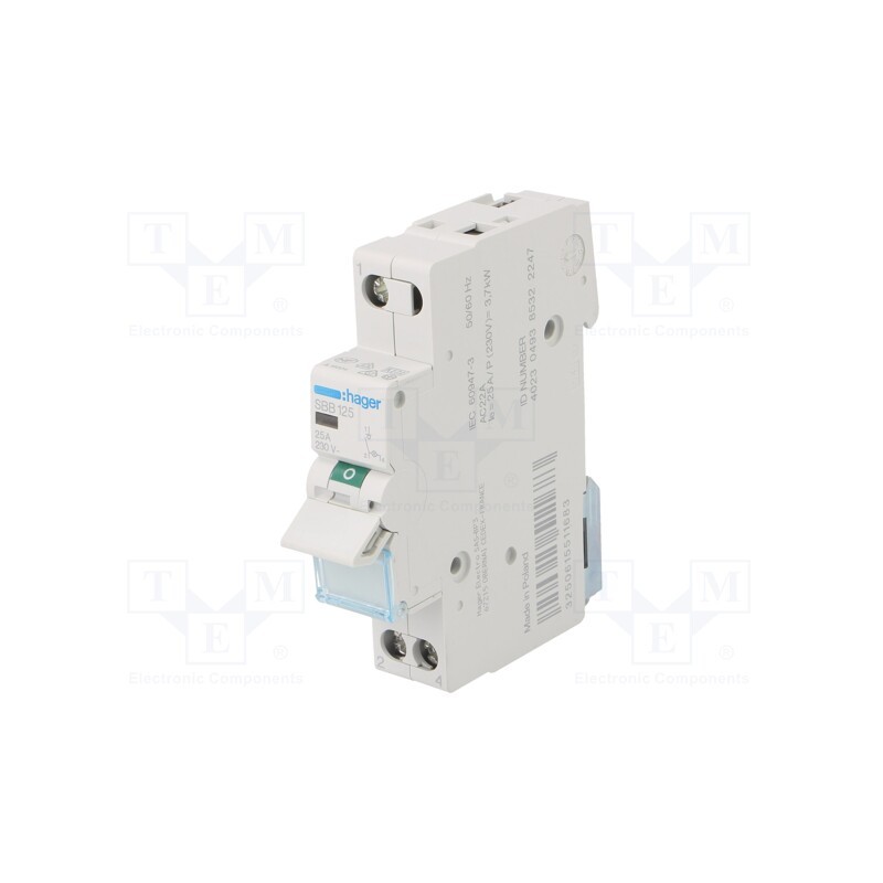 1 pcs x HAGER - SBB125 - Switch-disconnector, Poles: 1, for DIN rail mounting, 25A, 230VAC