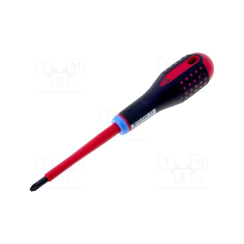 1 pcs x BAHCO - BE-8820S - Screwdriver, insulated, Pozidriv®, PZ2, Blade length: 100mm, 1kVAC