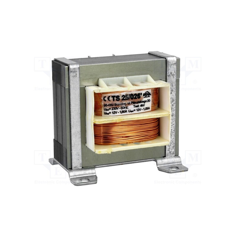 1 pcs x INDEL - TS 25/026 - Transformer: mains, 25VA, 230VAC, 12V, 12V, 1.05A, 1.05A, screw type
