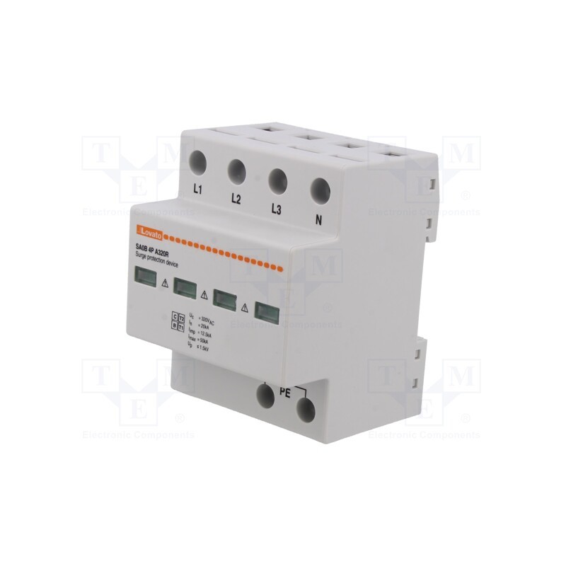 1 pcs x LOVATO ELECTRIC - SA0B4PA320R - Surge arrestor, Type 1+2, Poles: 4, In 8/20us: 20kA, 320VAC, IP20