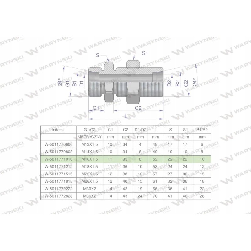 Metric bulkhead hydraulic connector bb m16x1