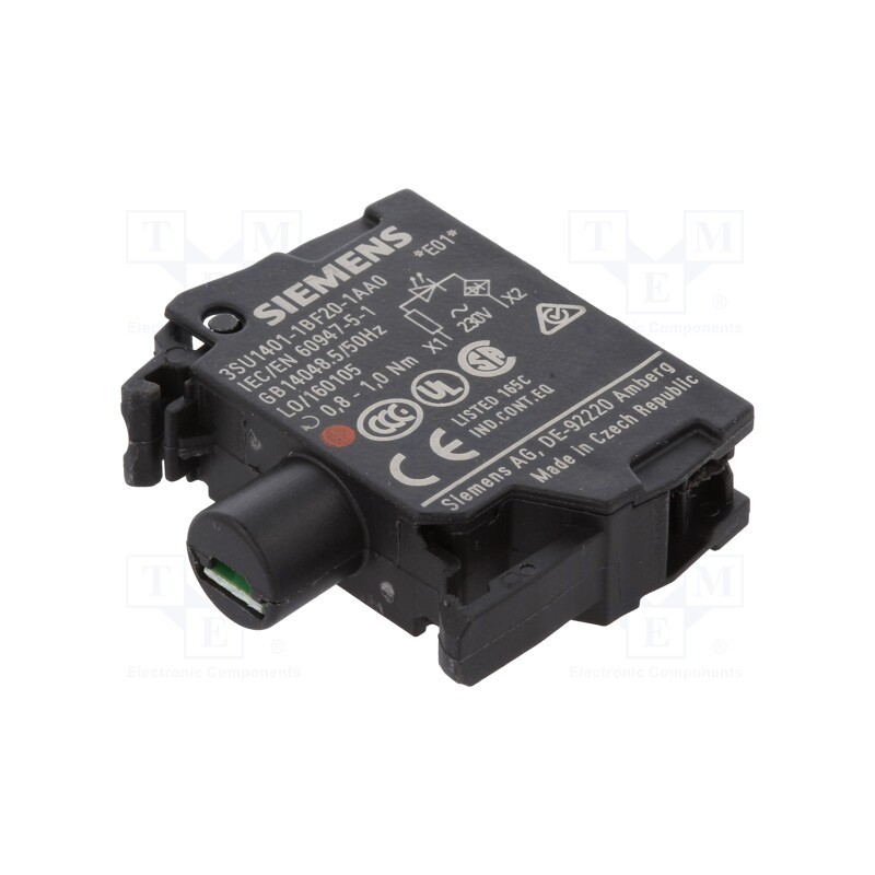 1 pcs x SIEMENS - 3SU1401-1BF20-1AA0 - Illuminating unit, 22mm, 3SU1.5, -25÷70°C, Illumin: LED, front