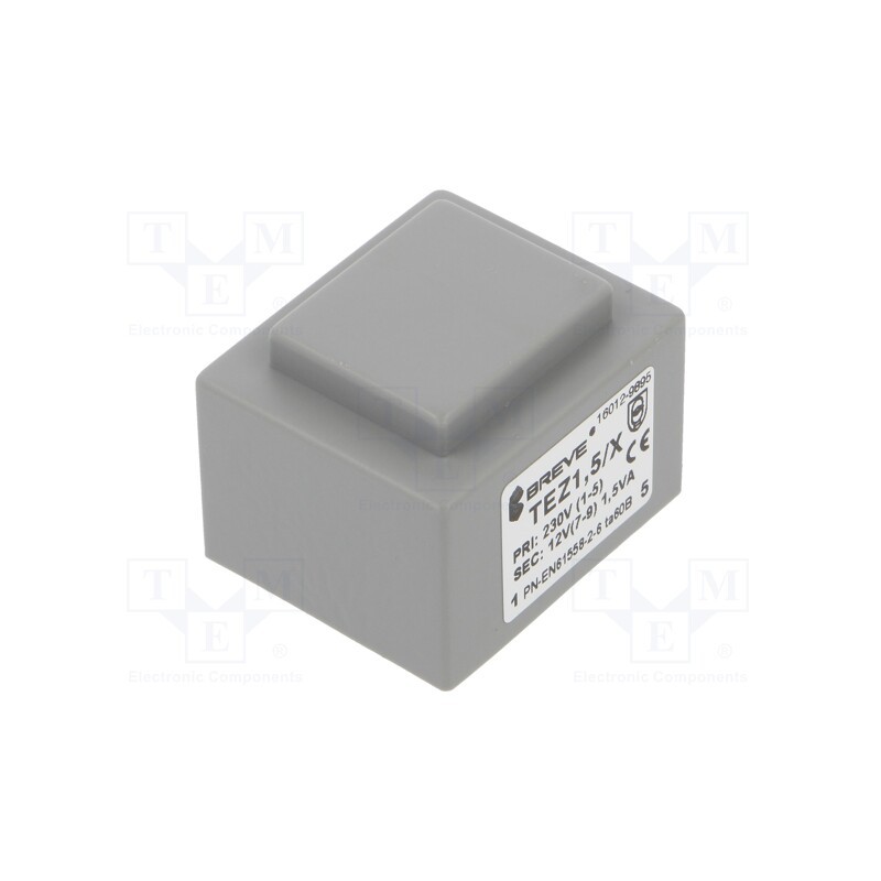 1 pcs x BREVE TUFVASSONS - TEZ1.5/X230/12V - Transformer: encapsulated, 1.5VA, 230VAC, 12V, 125mA, PCB, IP00