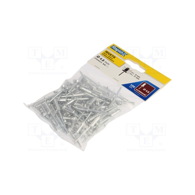 1 pcg x RAPID - 5000381 - Rivet, aluminium, Rivet diam: 4.8mm, L.rivet: 14mm, 100pcs.