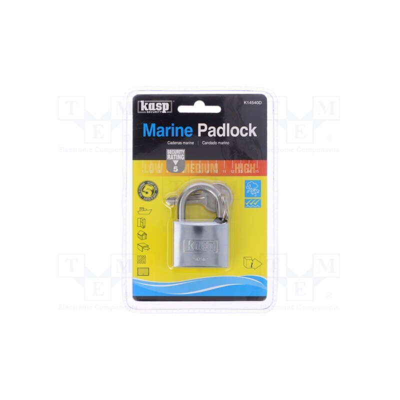 1 pcs x KASP - K14540D - Padlock, Width: 40mm, stainless steel, marine,shackle, C: 6.3mm