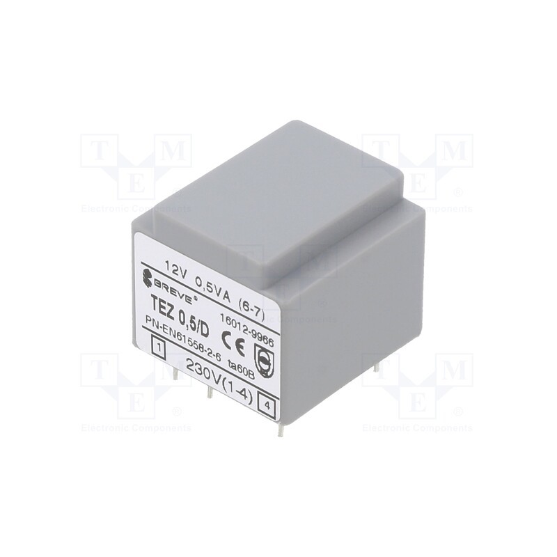 1 pcs x BREVE TUFVASSONS - TEZ0.5/D230/12V - Transformer: encapsulated, 0.5VA, 230VAC, 12V, 41.6mA, PCB, IP00