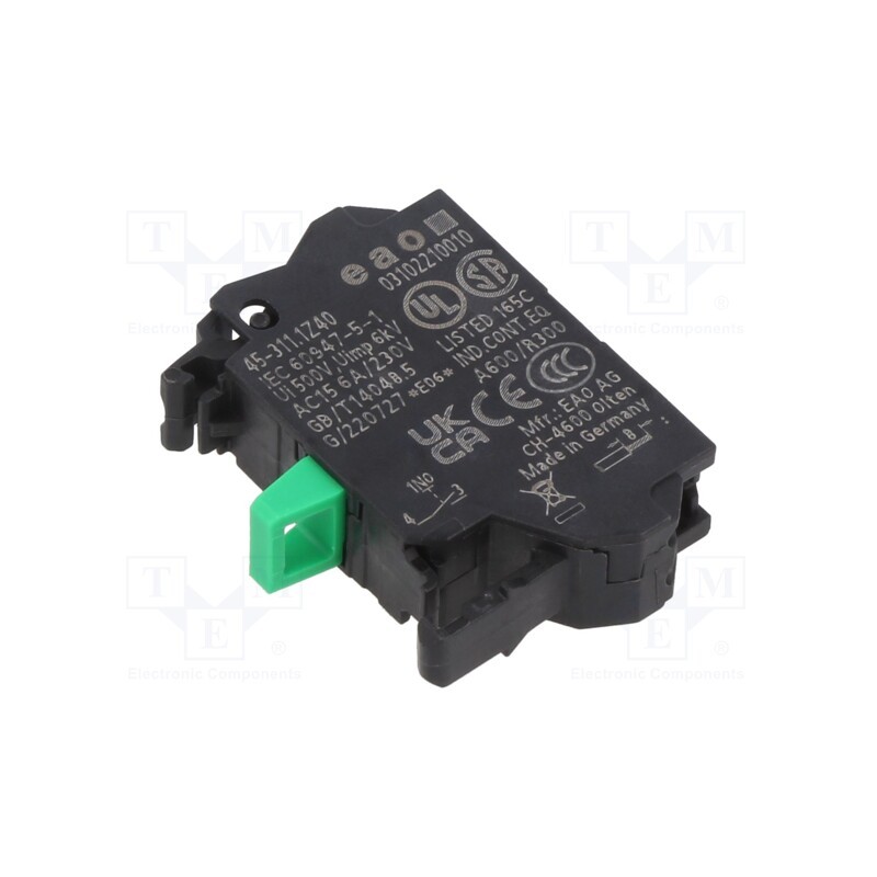 1 pcs x EAO - 45-311.1Z40 - Contact block, 22mm, 45, -25÷70°C, front fixing, Contacts: NO, 10A